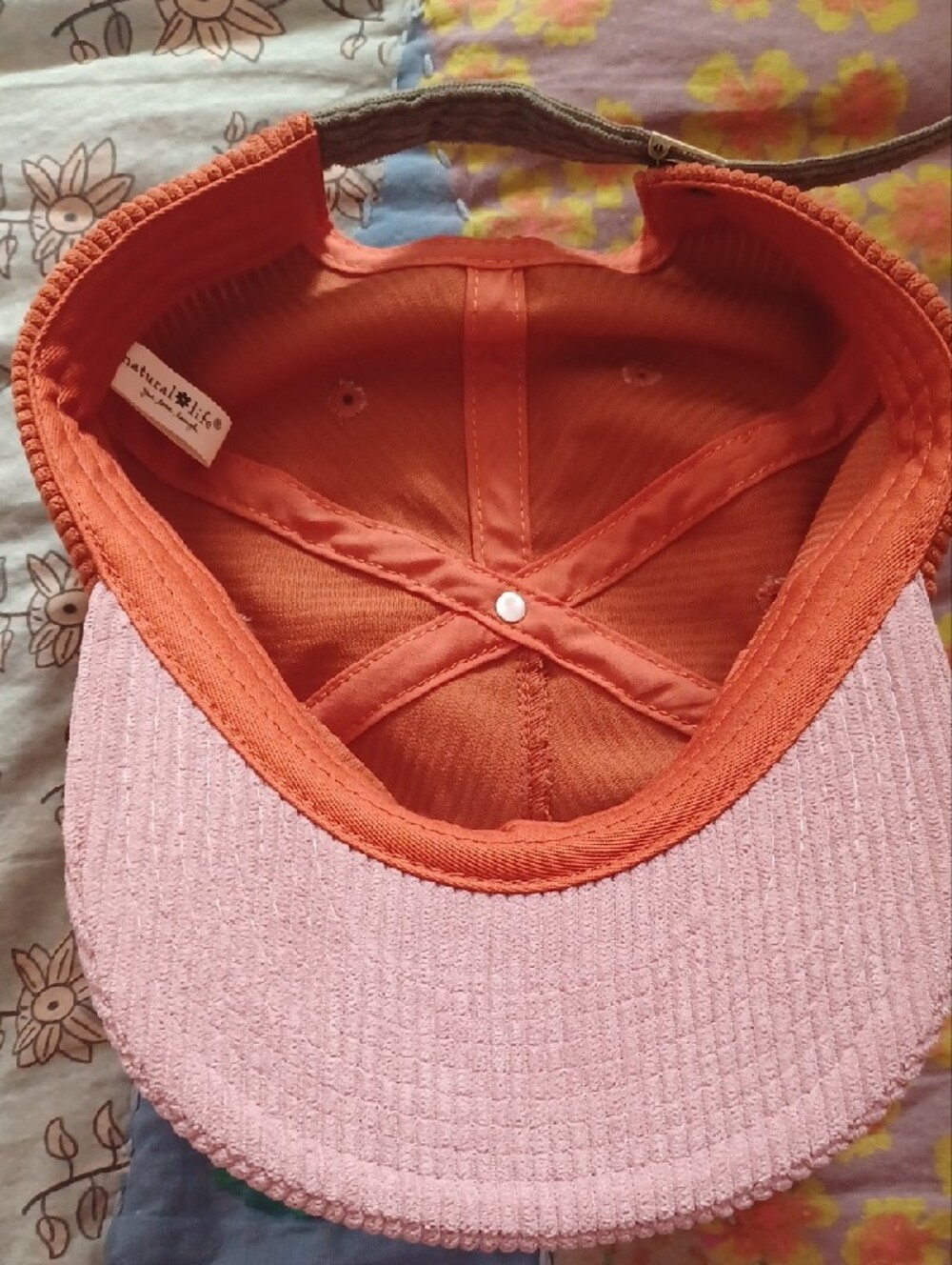NATURAL LIFE Corduroy Floral Embroidered Two-Tone Cap - Rust & Pink - Picture 4 of 4